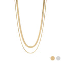 18K Gold PVD Stainless Steel Herringbone and Snake Layered Chain Necklace