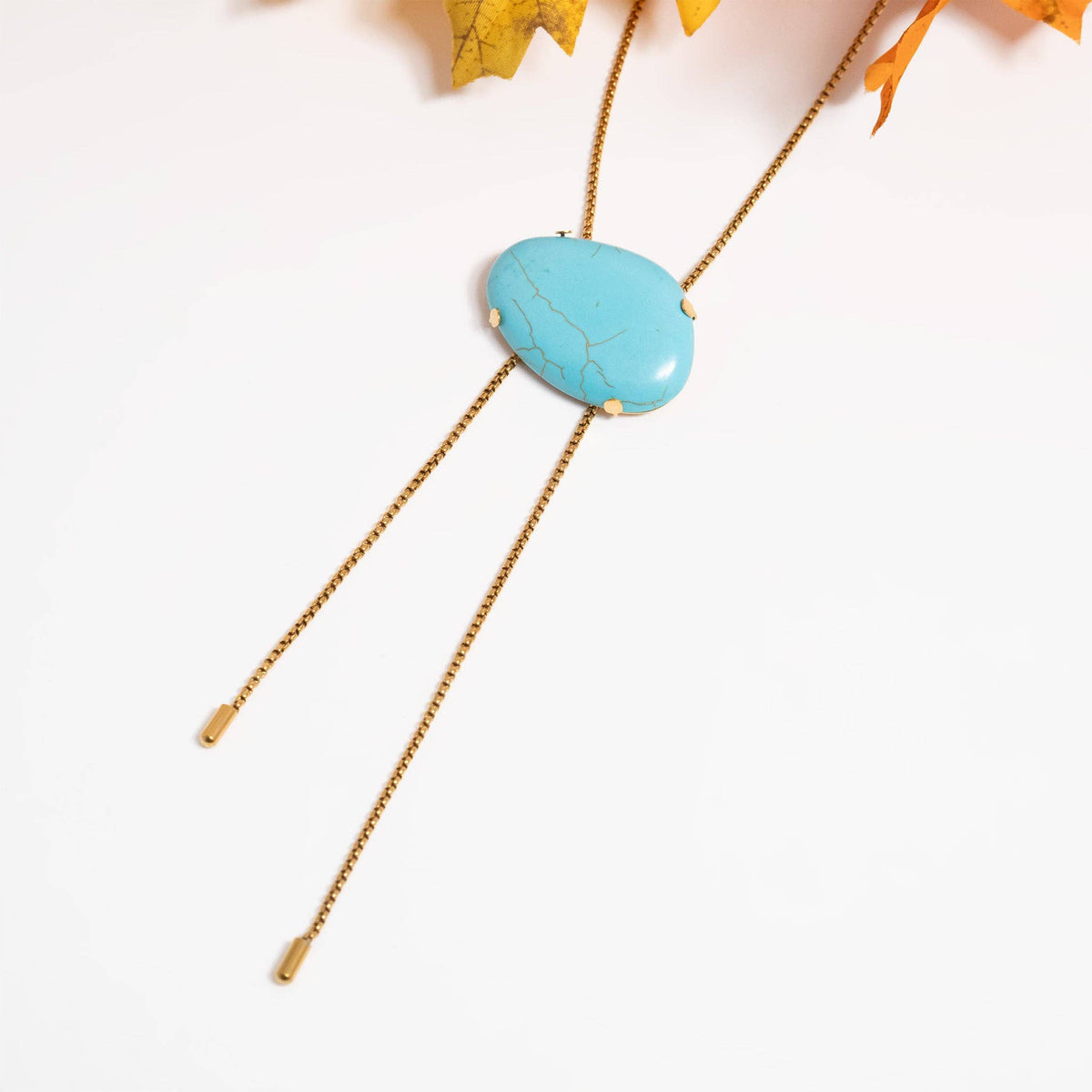 18K Gold PVD Stainless Steel Turquoise Charm Bolo Necklace