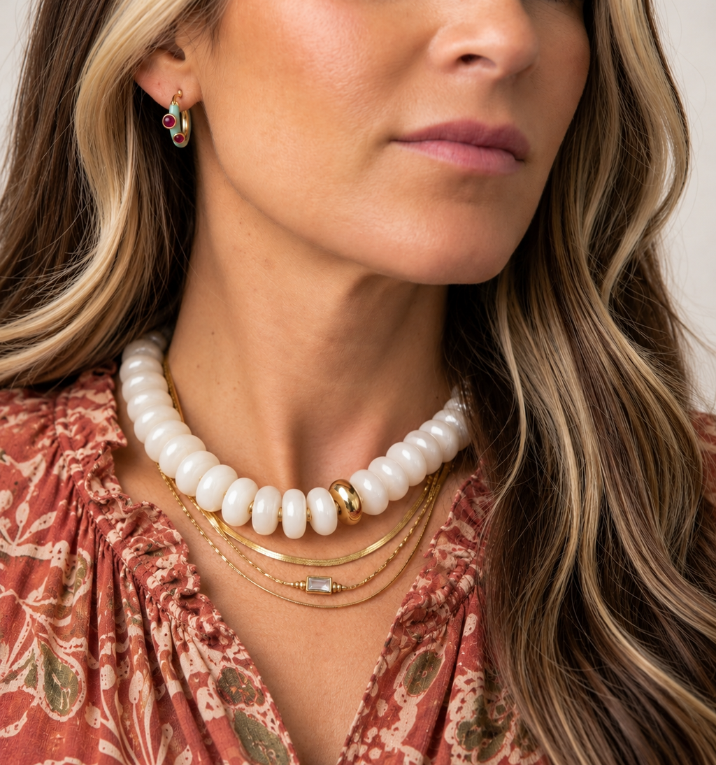 Mint & Ruby Gold Hoop Earrings