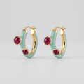 Mint & Ruby Gold Hoop Earrings