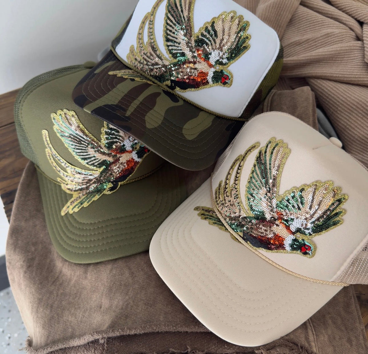 Pheasant Sequin Trucker Hat