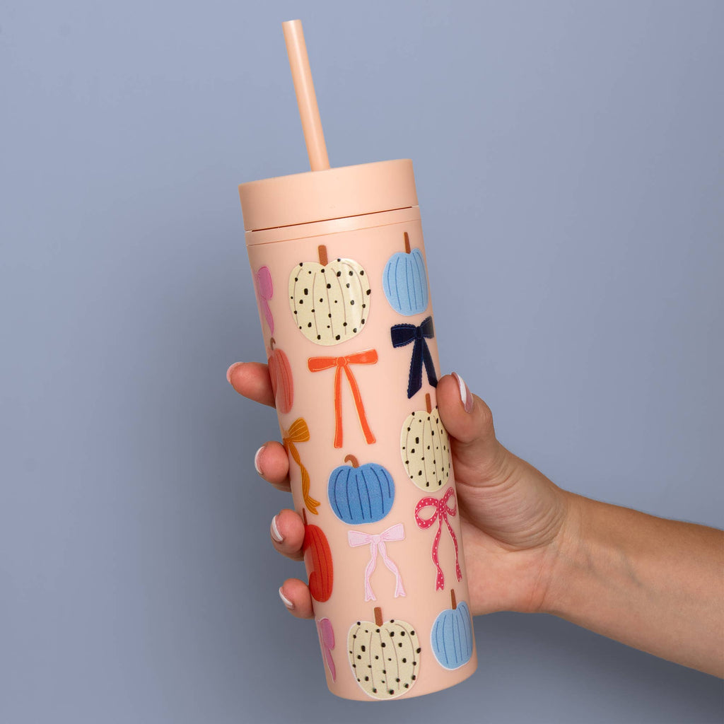 Fall Pumpkins & Coquette Bows Acrylic Tumbler